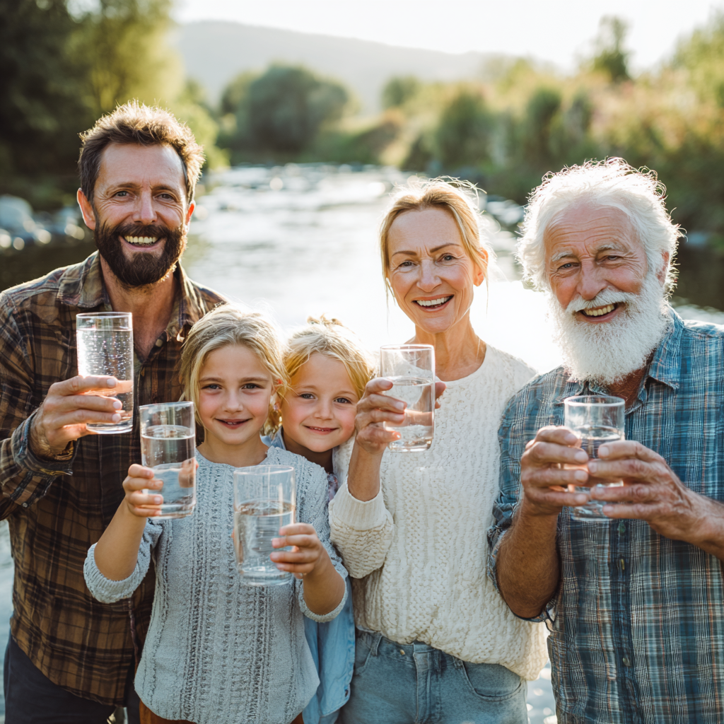 Smiling middle-aged Hungarian family preparing healthy food in kitchen