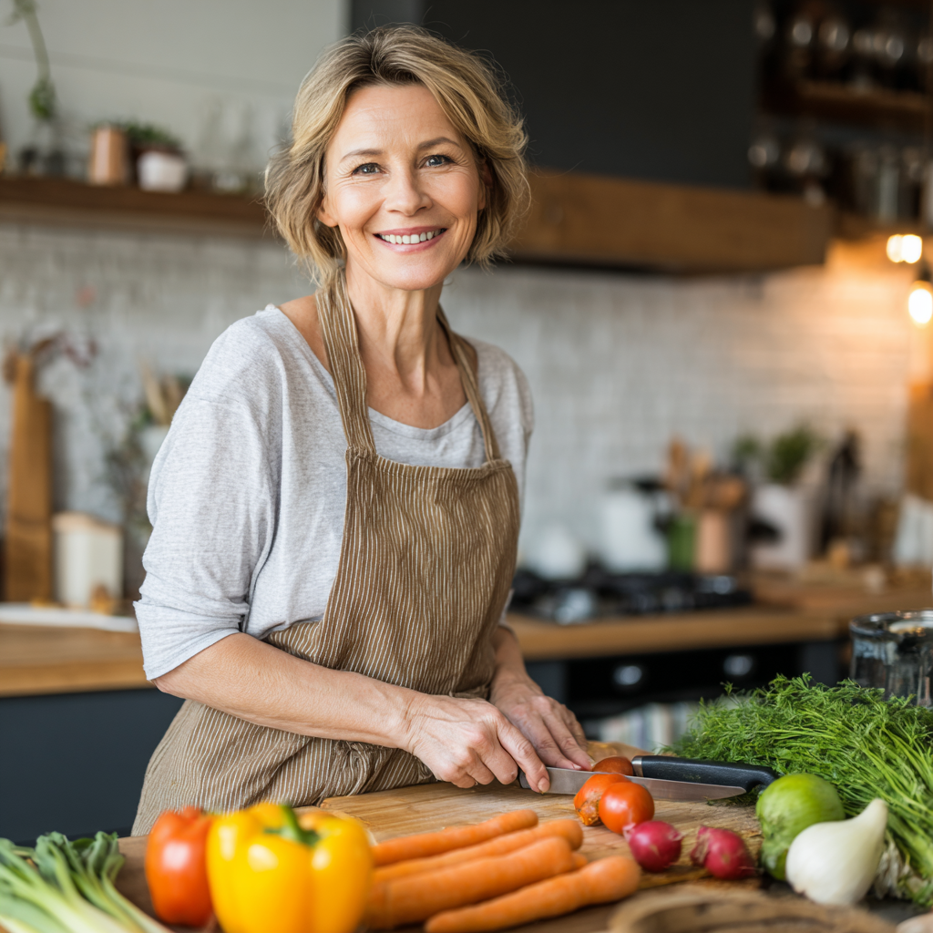 Older Hungarian man and woman eating healthy food, smiling